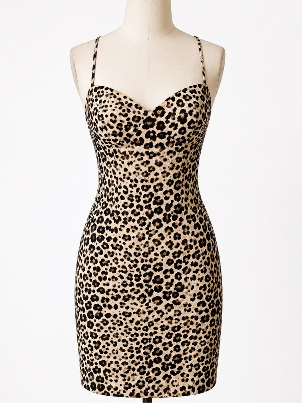 Leopard Print Bodycon Mini Dress - Spaghetti Straps